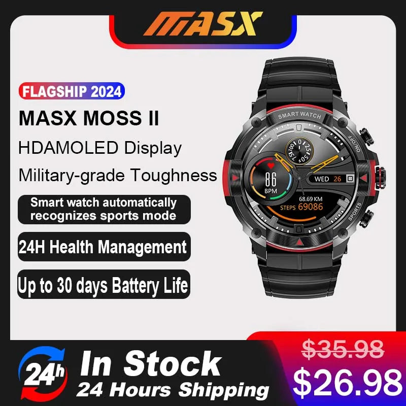 MASX MOSS Ⅱ smart watch 1.43'' AMOLED Display 420mAH bluetooth call Military-grade Toughness Waterproof Sport watch men and wome